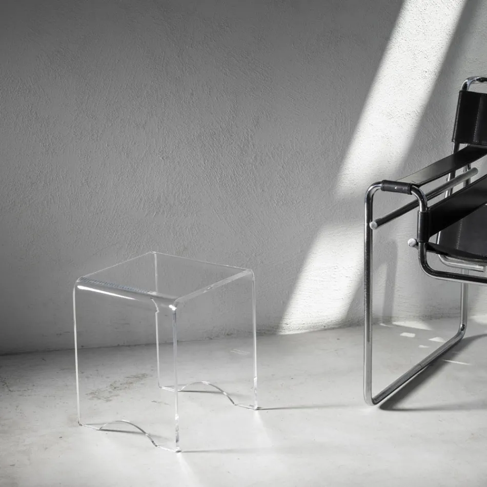 Mesa de centro Banqueta Cristal Acrílico Transparente Minimal Italiano - Plarco Viadurini