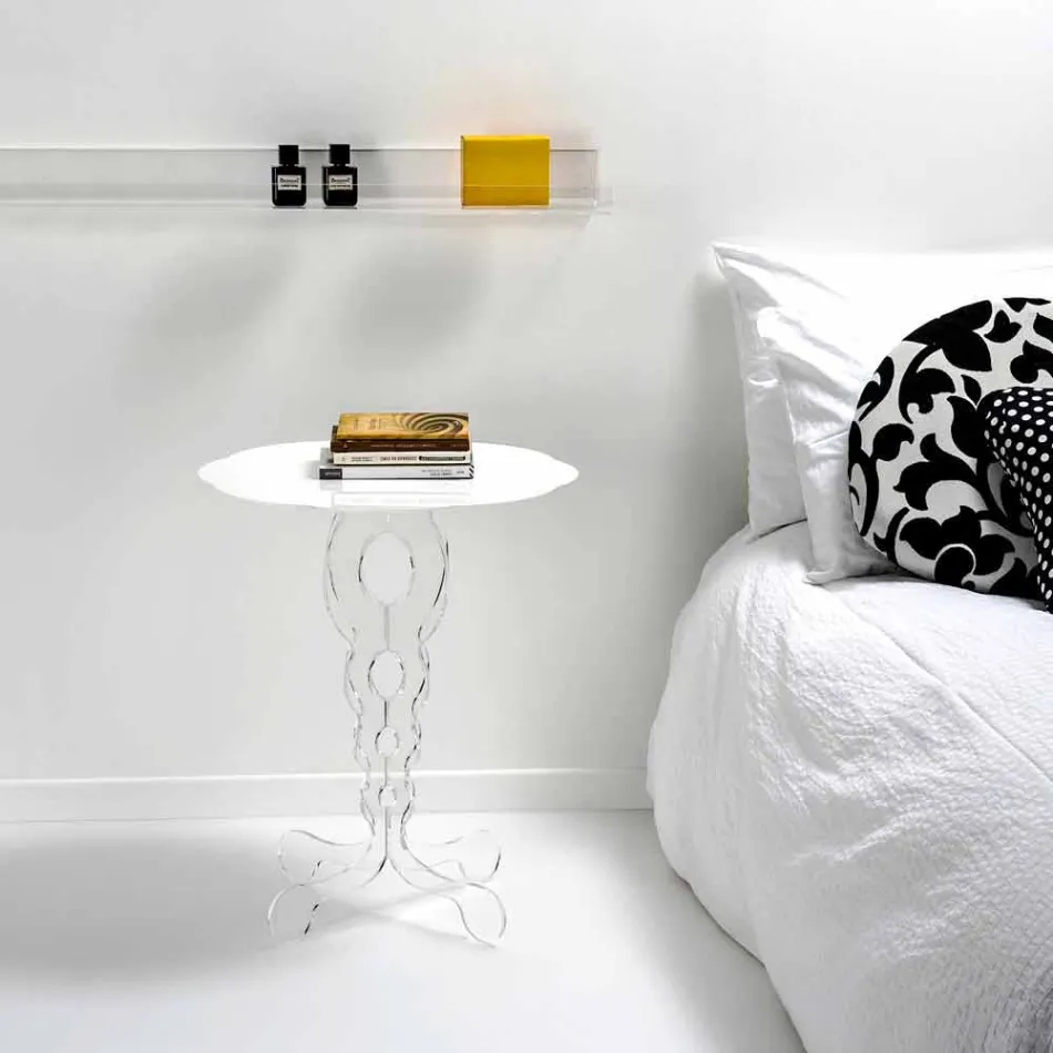 Mesa de centro redonda branca de diâmetro 50cm design moderno Janis, made in Italy Viadurini