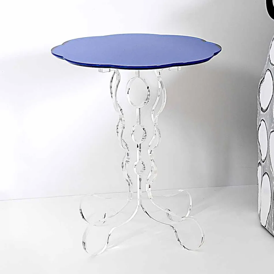 Redonda mesa de café azul diâmetro 36 cm design moderno Janis, made in Italy Viadurini