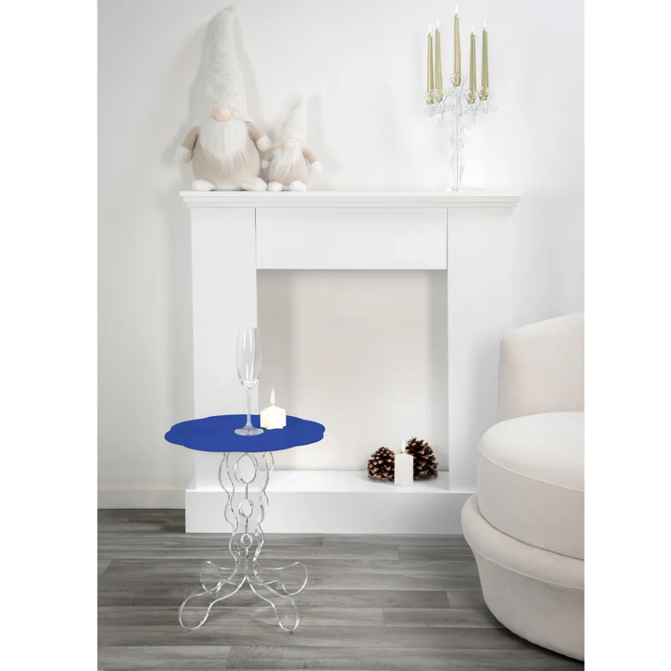 Mesa de centro redonda azul, diâmetro 36 cm, design moderno Janis, fabricada na Itália Viadurini