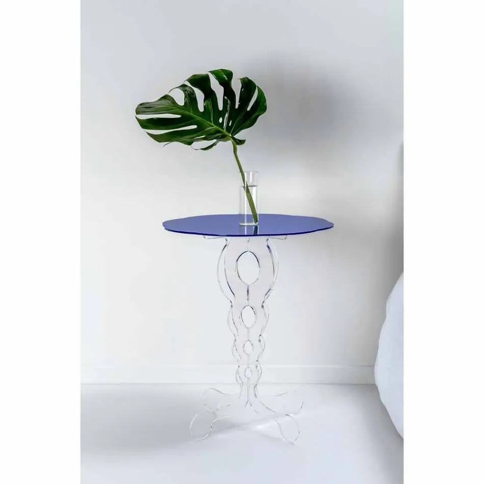 Redonda mesa de café azul diâmetro 50 cm design moderno Janis, made in Italy Viadurini