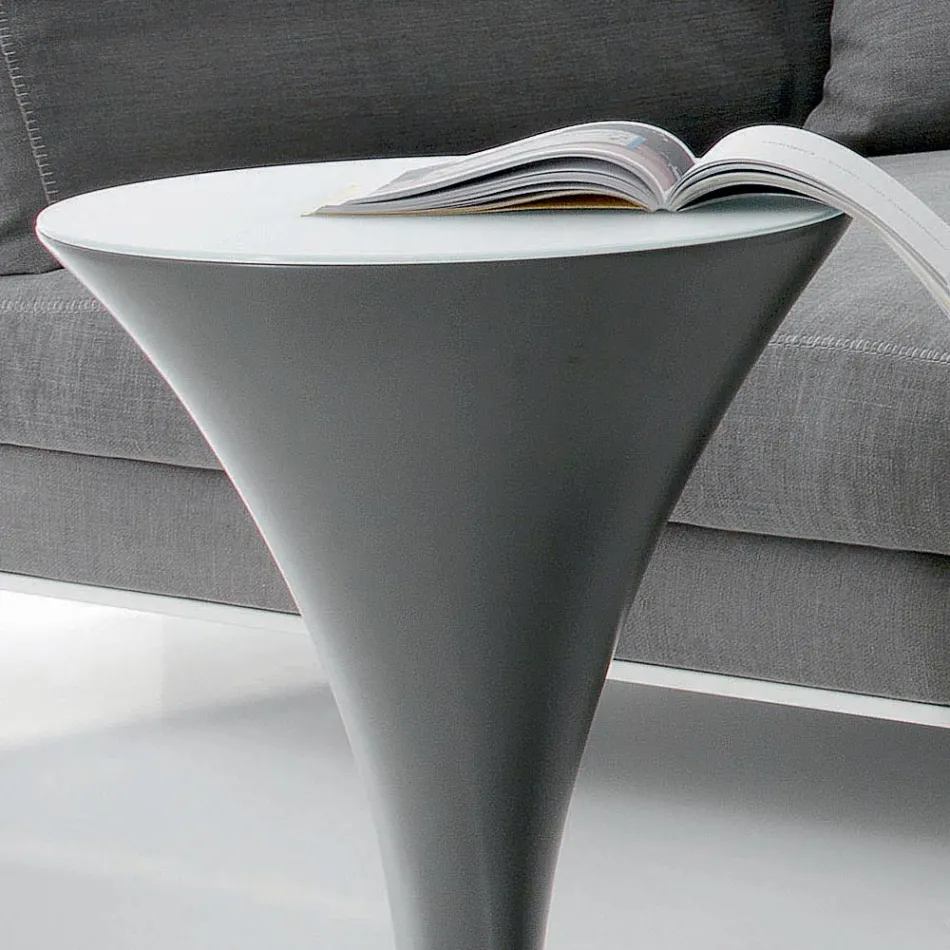 Mesa de centro redonda em formato de barco em metal e vidro jateado - embarque Viadurini