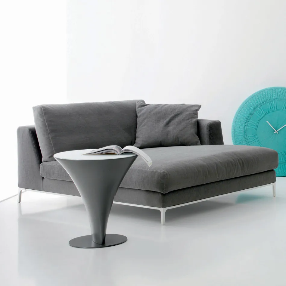 Mesa de centro redonda em formato de barco em metal e vidro jateado - embarque Viadurini