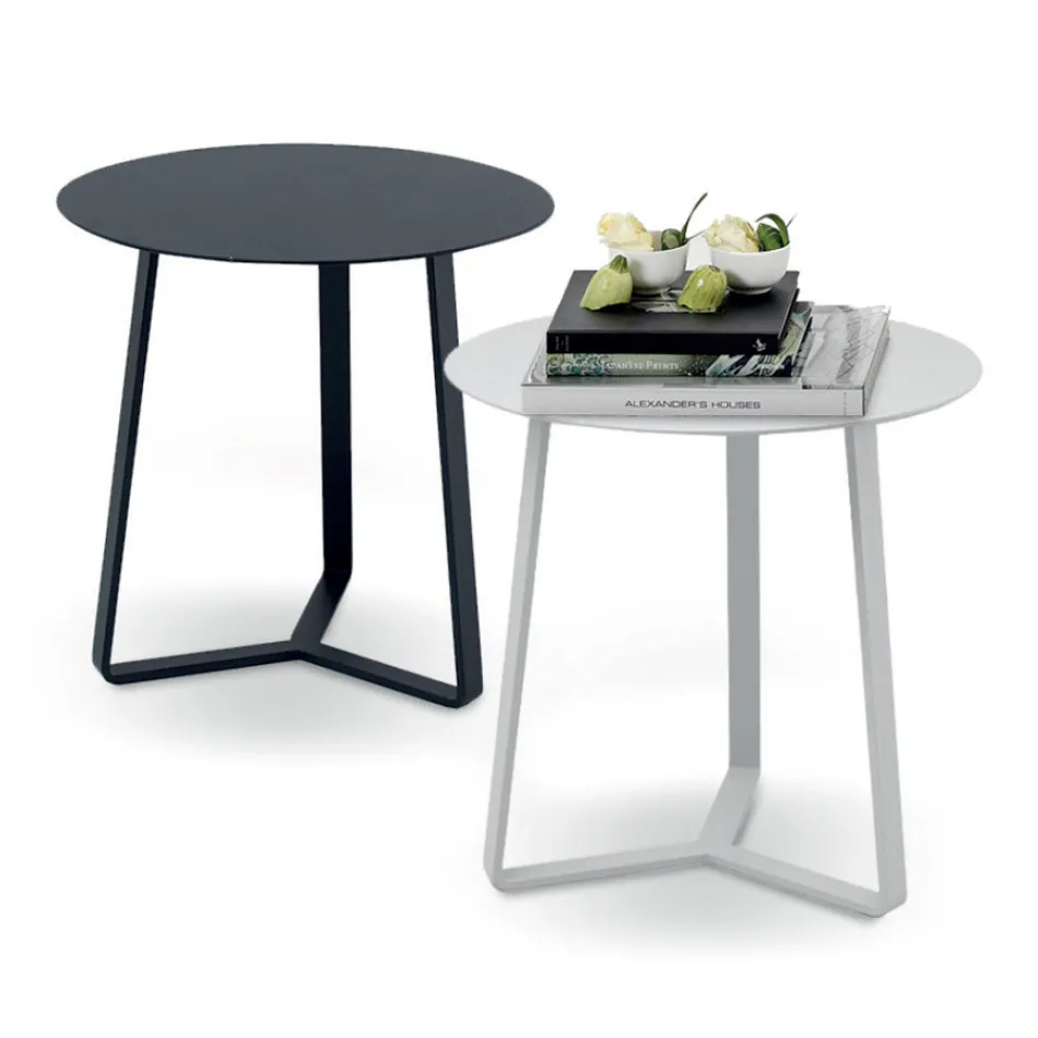 Mesa de centro redonda para exterior em alumínio revestido a pó epóxi - Mitch Viadurini