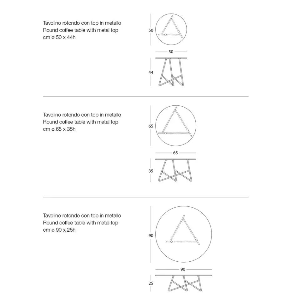 Mesa de centro redonda de metal para jardim em diversas cores e 3 tamanhos - Magali Viadurini