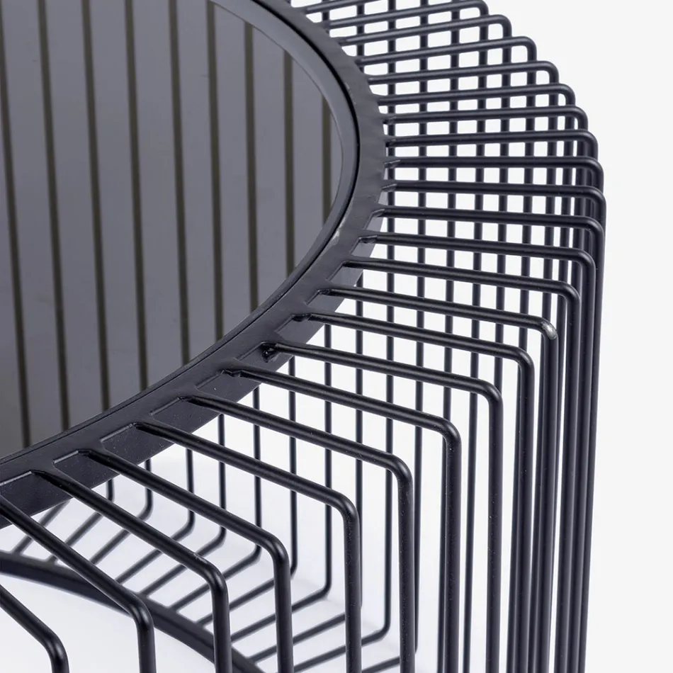 Mesinha Redonda em Aço Pintado e Vidro Temperado - Apuleio Viadurini