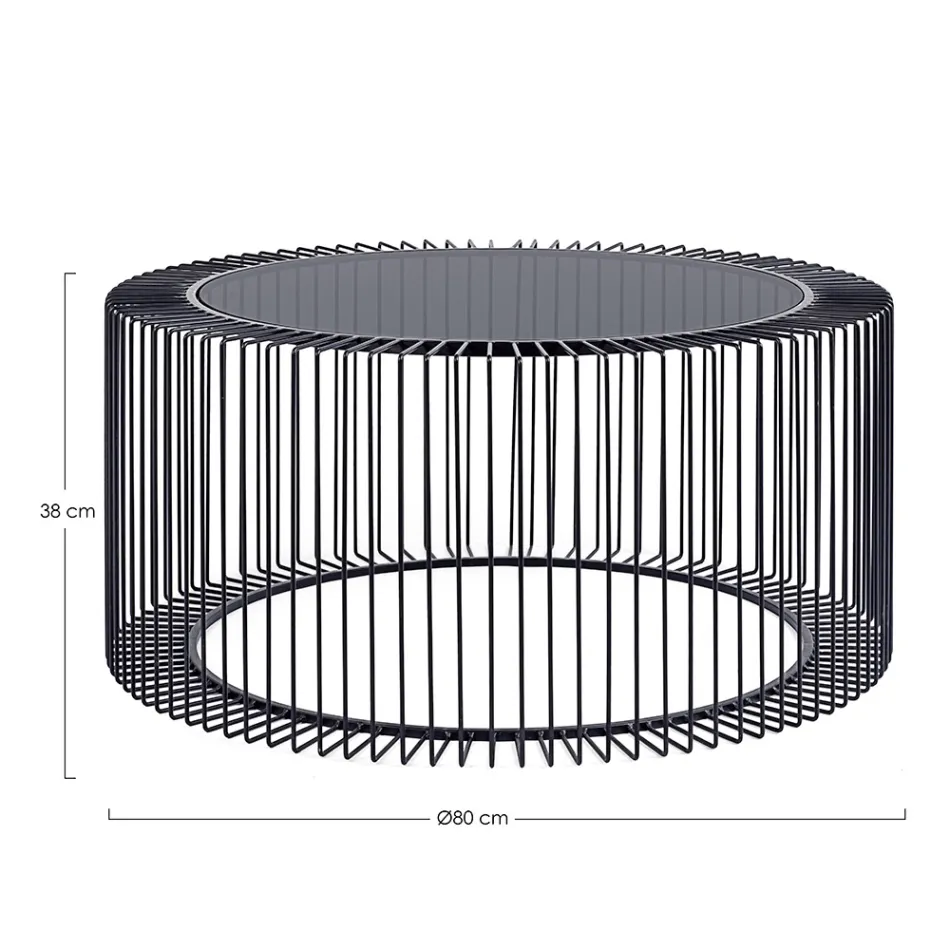 Mesinha Redonda em Aço Pintado e Vidro Temperado - Apuleio Viadurini