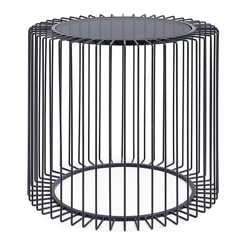 Mesinha Redonda em Aço Pintado e Vidro Temperado - Apuleio Viadurini