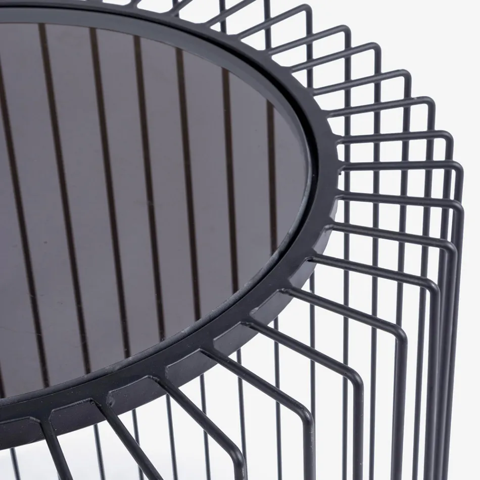 Mesinha Redonda em Aço Pintado e Vidro Temperado - Apuleio Viadurini