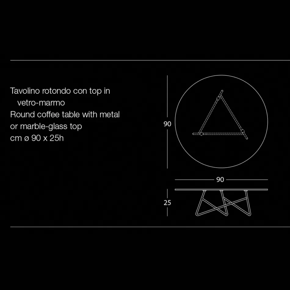 Mesa de centro redonda para sala em metal e vidro com efeito mármore luxuoso - Magali Viadurini