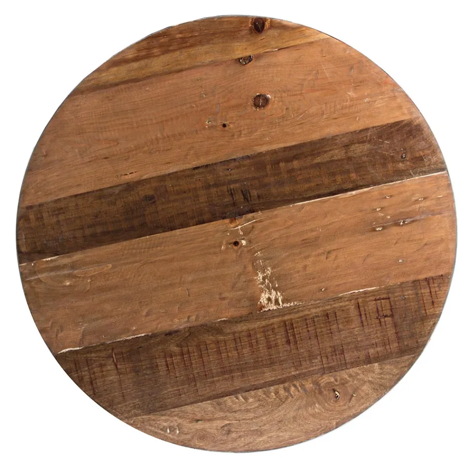 Mesa de centro redonda em madeira reciclada e aço branco ou cinza - Genoveffa Viadurini