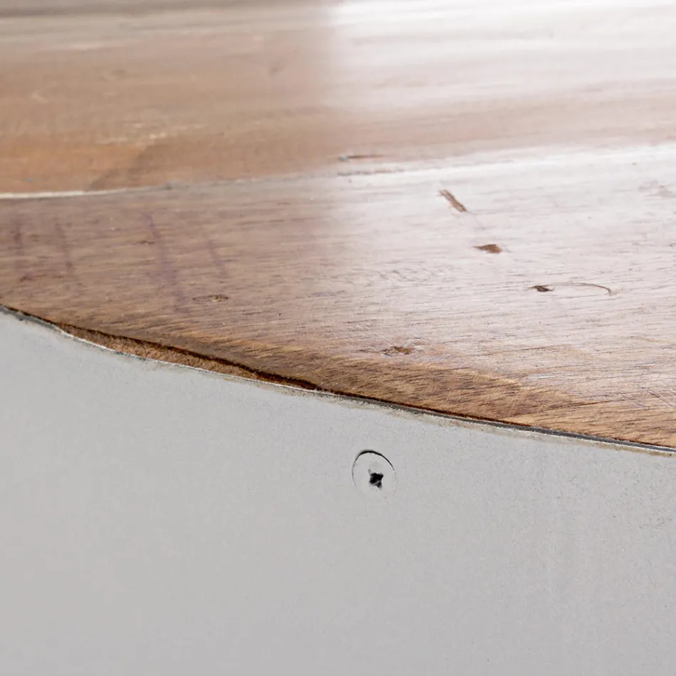 Mesa de centro redonda em madeira reciclada e aço branco ou cinza - Genoveffa Viadurini