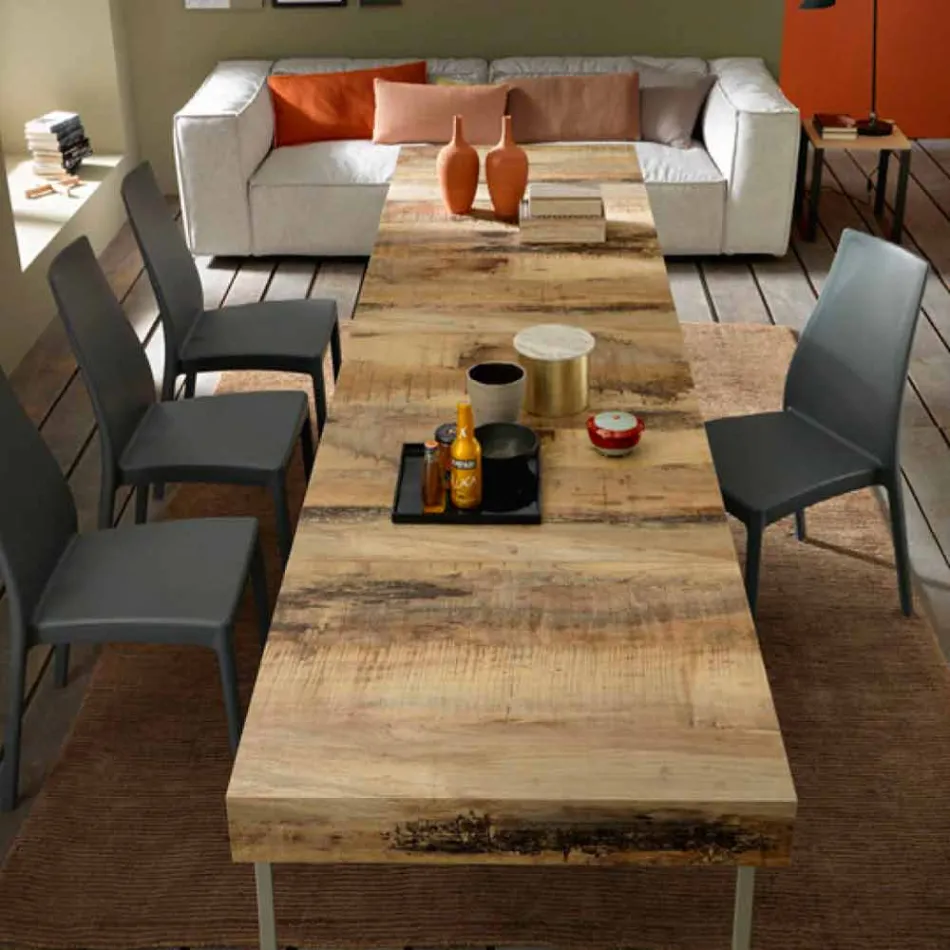 Mesa de Centro Transformable Design em Madeira e Black Metal Made in Italy - Niverio Viadurini