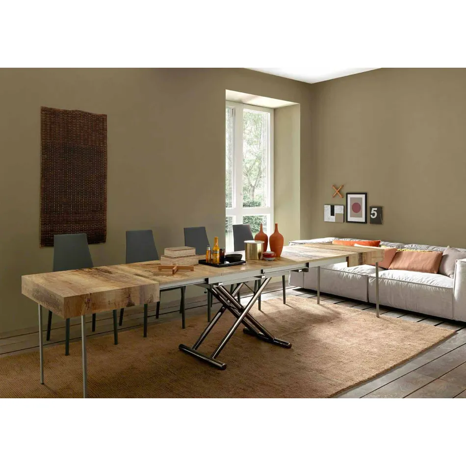 Mesa de Centro Transformable Design em Madeira e Black Metal Made in Italy - Niverio Viadurini