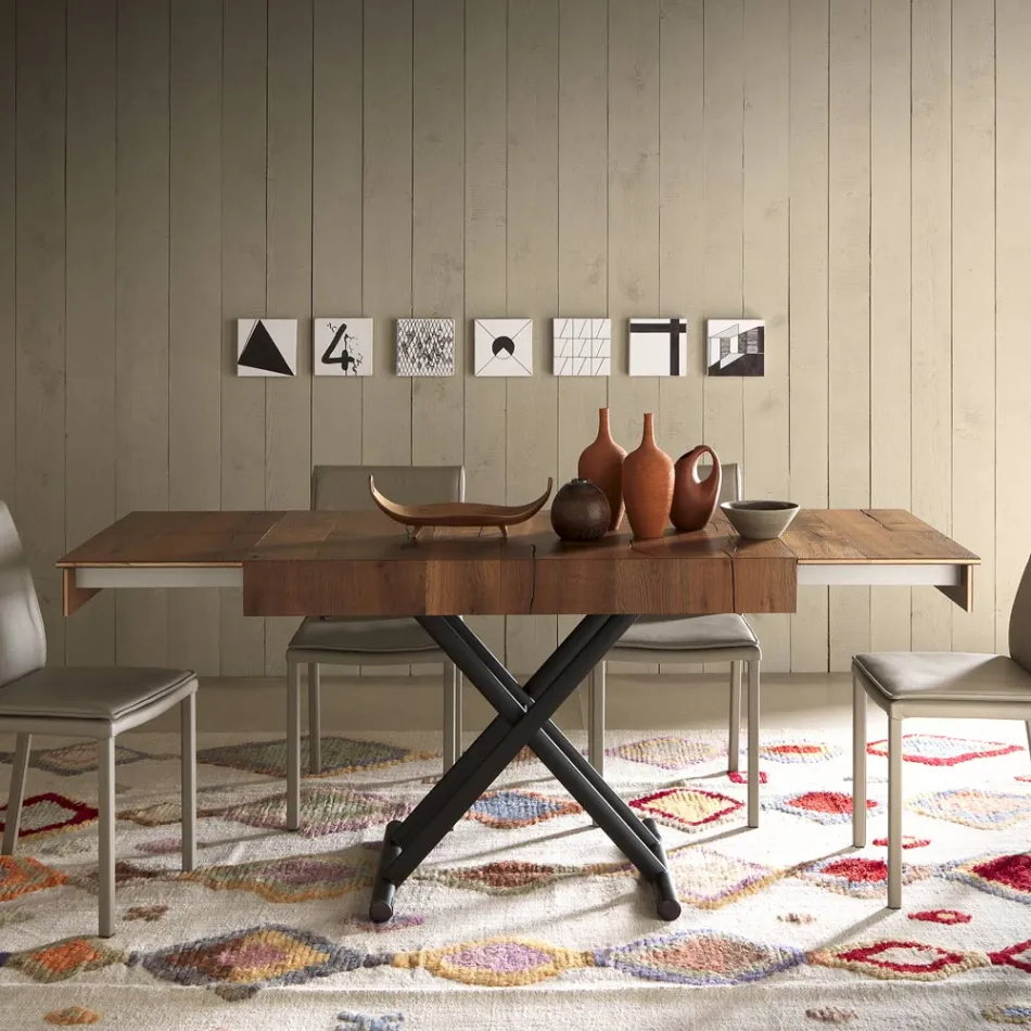 Mesa de centro transformável em metal e mesa de madeira Made in Italy - Polaris Viadurini