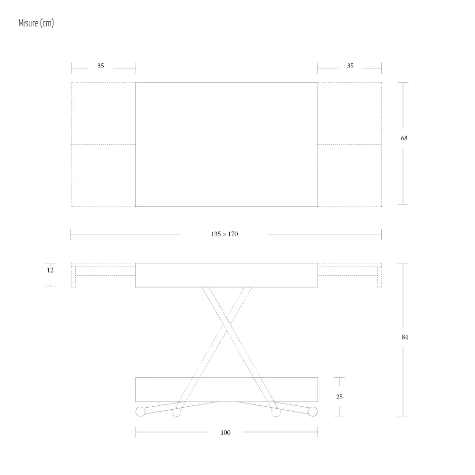 Mesa de centro moderna transformável em metal e madeira fabricada na Itália - universo Viadurini