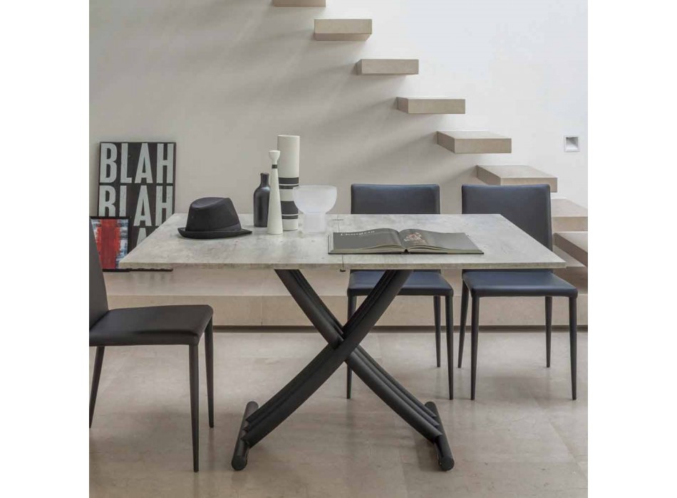 Mesa de centro transformavel moderna em metal grafite e tampo em madeira - Sistocle Viadurini