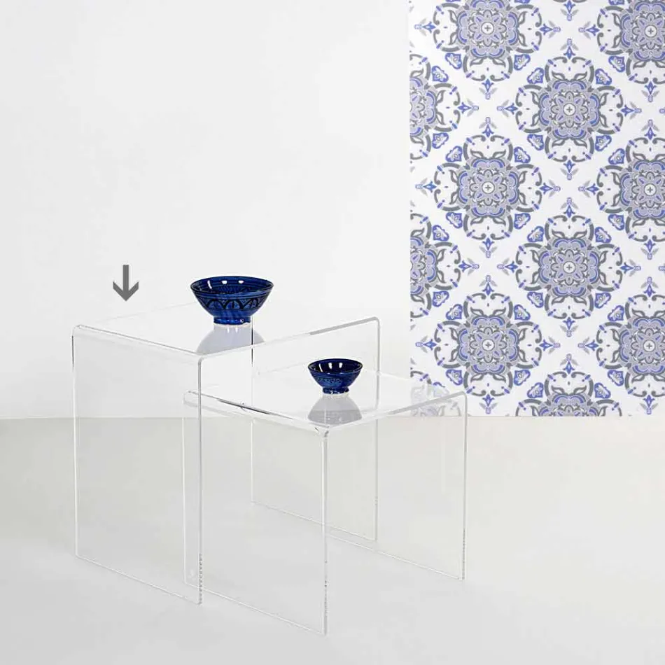 Aparador pequeno transparente contemporâneo de 50x50cm Terry grande, feito em Itália Viadurini