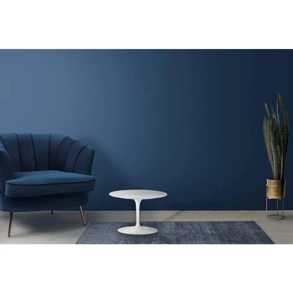 Mesa de centro Tulipa Eero Saarinen H 39 com tampo laminado líquido branco fabricado na Itália - Escarlate Viadurini