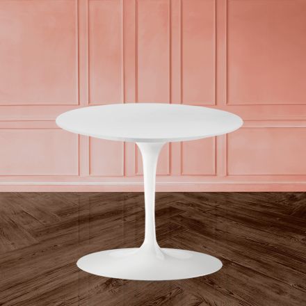 Mesa de centro Tulipa Eero Saarinen H 39 com tampo laminado líquido branco fabricado na Itália - Escarlate Viadurini