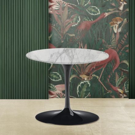 Mesa de Centro Tulipa Eero Saarinen H 39 com Tampo Redondo em Mármore Arabescato Viadurini