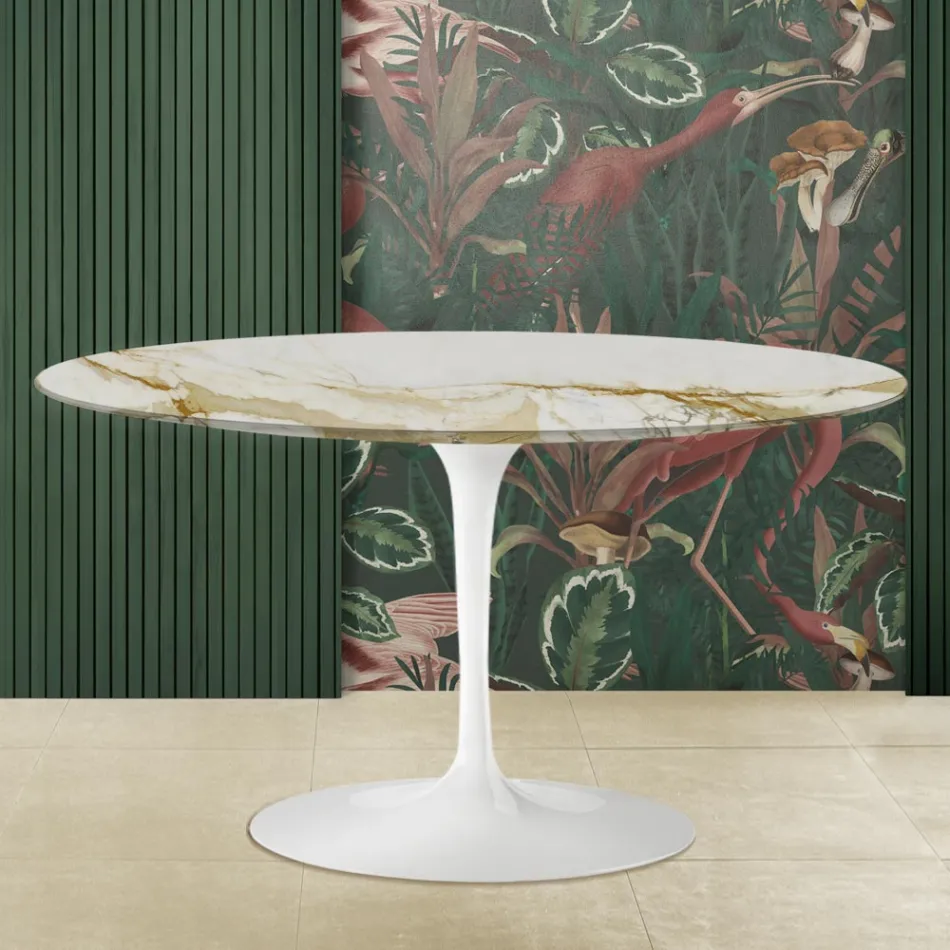 Mesa de Centro Tulipa Eero Saarinen H 41 com Tampo em Mármore Caracatta Dourado Fabricado na Itália - Escarlate Viadurini