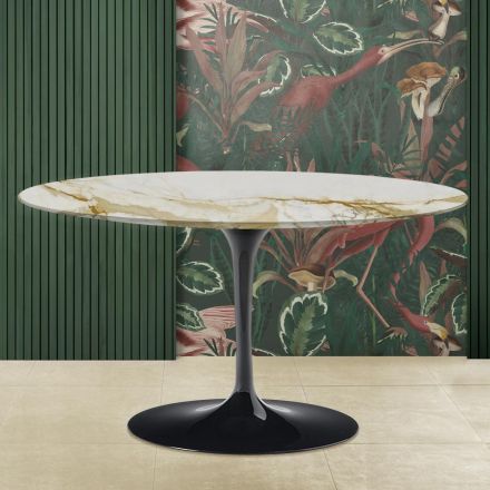 Mesa de Centro Tulipa Eero Saarinen H 41 com Tampo em Mármore Caracatta Dourado Fabricado na Itália - Escarlate Viadurini