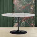 Mesa de centro Tulip Eero Saarinen H 41 com tampo oval em mármore Carrara Statuarietto - Escarlate