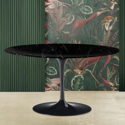 Mesa de centro Tulipa Eero Saarinen H 41 com tampo oval em mármore preto Marquinia Viadurini