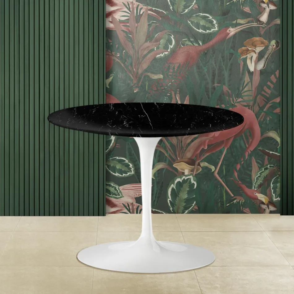 Mesa de centro Tulipa Eero Saarinen H 41 com tampo redondo de mármore preto Marquinia Viadurini