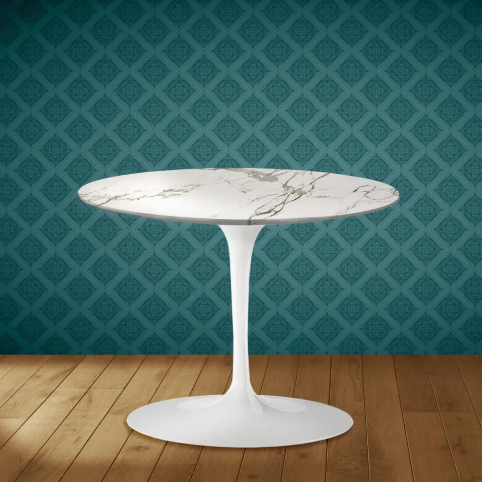 Mesa de centro Tulip de Eero Saarinen, 104 cm de altura, em cerâmica Aura 22, fabricada na Itália - cor Scarlet Viadurini