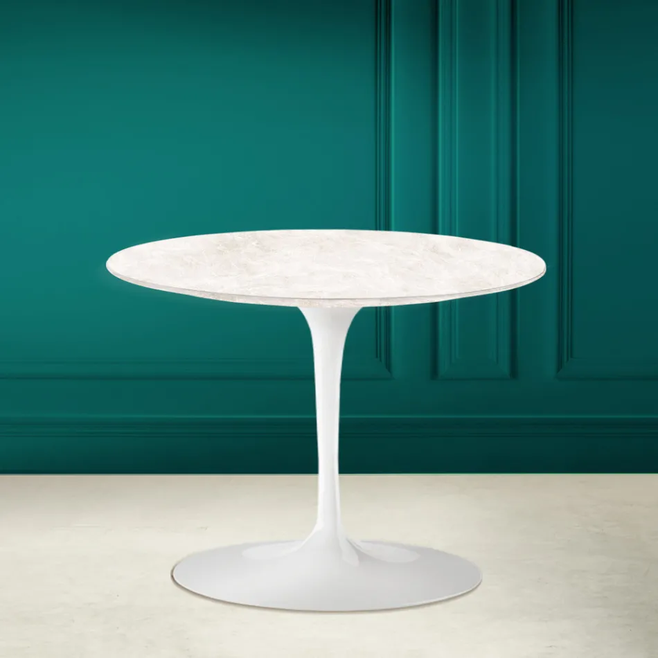 Mesa de Centro Tulipa Eero Saarinen H 41 em Cerâmica Diamante Creme Feito na Itália - Escarlate Viadurini