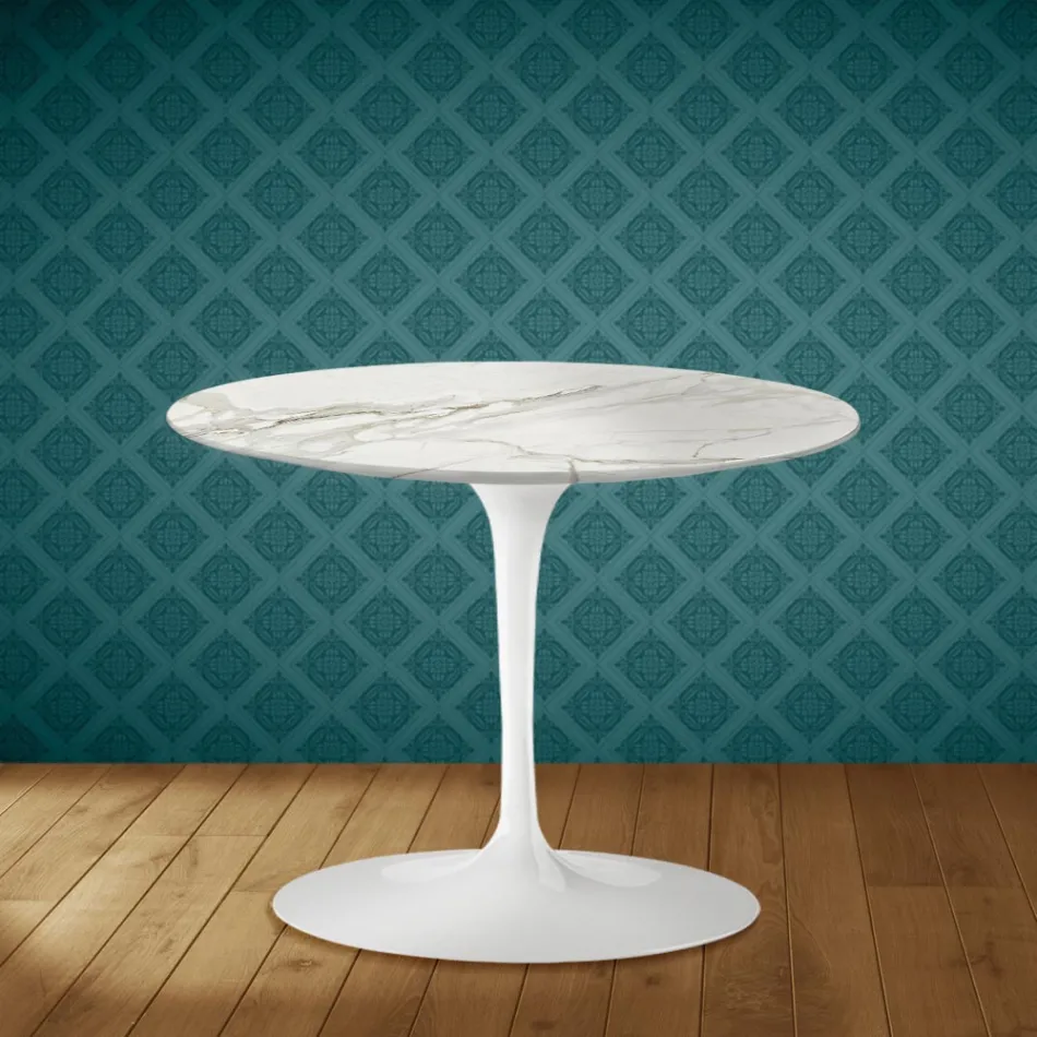 Mesa de centro Tulip de Eero Saarinen, 104 cm de altura, em cerâmica polida, fabricada na Itália - Vermelho Escarlate Viadurini