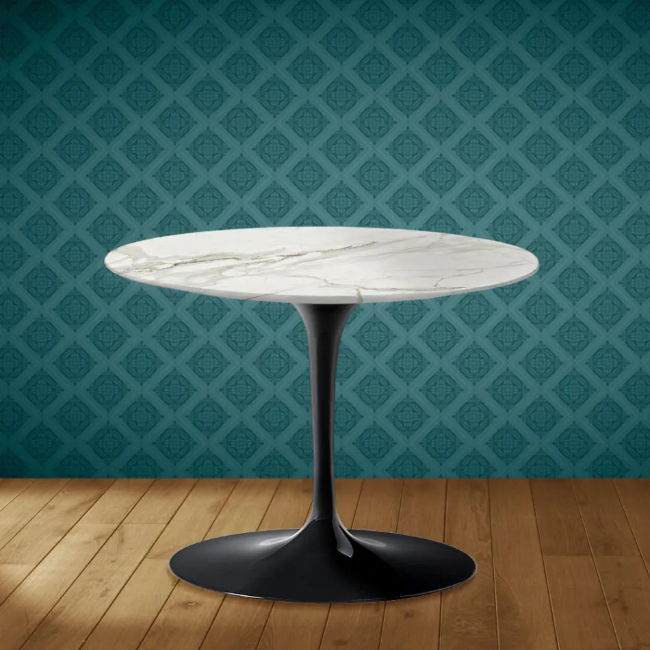 Mesa de centro Tulip de Eero Saarinen, 104 cm de altura, em cerâmica polida, fabricada na Itália - Vermelho Escarlate Viadurini