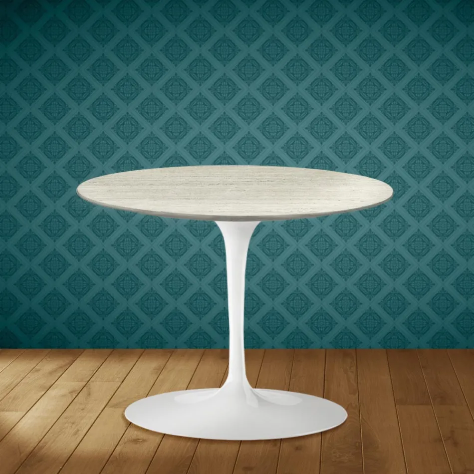Mesa de centro Tulip de Eero Saarinen, 41 cm de altura, em cerâmica Marmorio, fabricada na Itália - Vermelho Escarlate Viadurini