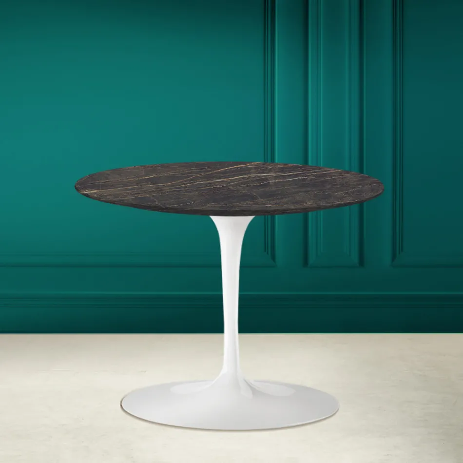 Mesa de Centro Tulipa Eero Saarinen H 41 em Cerâmica Noir Desire Made in Italy - Escarlate Viadurini