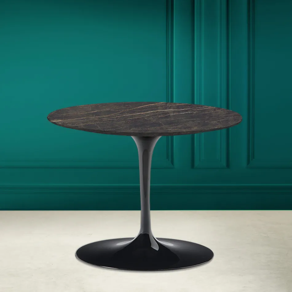 Mesa de Centro Tulipa Eero Saarinen H 41 em Cerâmica Noir Desire Made in Italy - Escarlate Viadurini