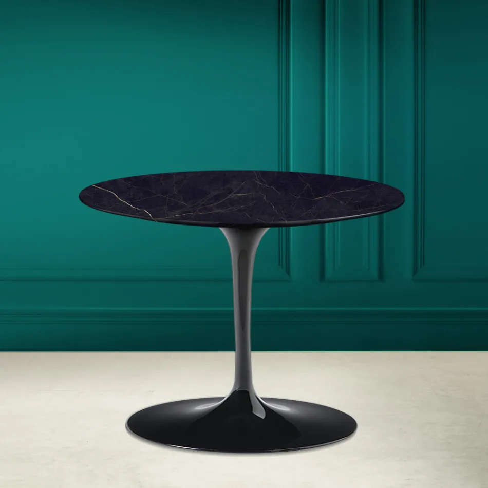 Mesa de Centro Tulipa Eero Saarinen H 41 em Cerâmica Noir Laurent Made in Italy - Escarlate Viadurini