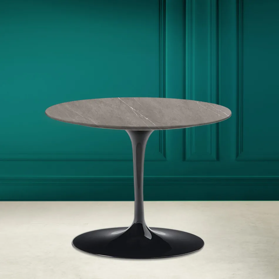Mesa de Centro Tulipa Eero Saarinen H 41 em Pedra Cinza Cerâmica Made in Italy - Escarlate Viadurini