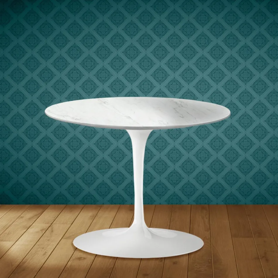 Mesa de centro Tulip de Eero Saarinen, 41 cm de altura, em cerâmica Salina, fabricada na Itália - cor escarlate Viadurini