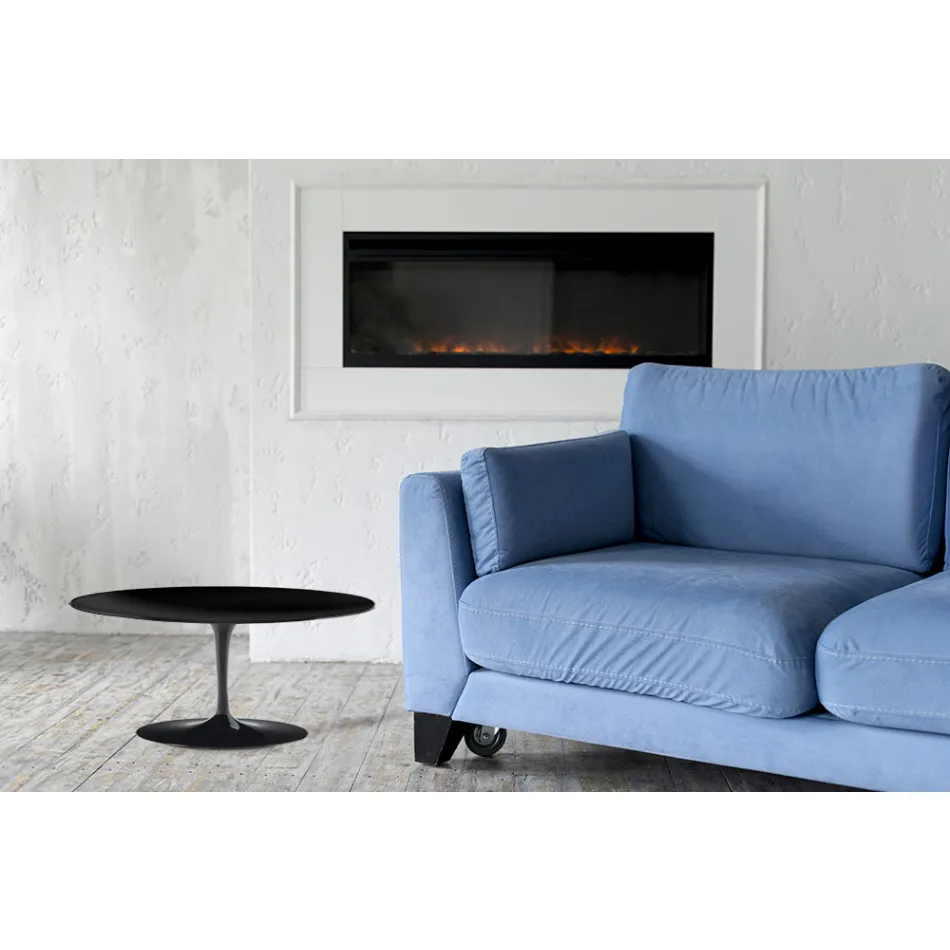 Mesa de Centro Tulipa Eero Saarinen H 41 Oval com Laminado Líquido Preto - Tampo Escarlate Viadurini