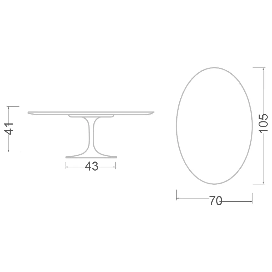 Mesa de Centro Oval Tulipa Eero Saarinen H 41 com Tampo em Mármore Arabescato Fabricado na Itália - Escarlate Viadurini