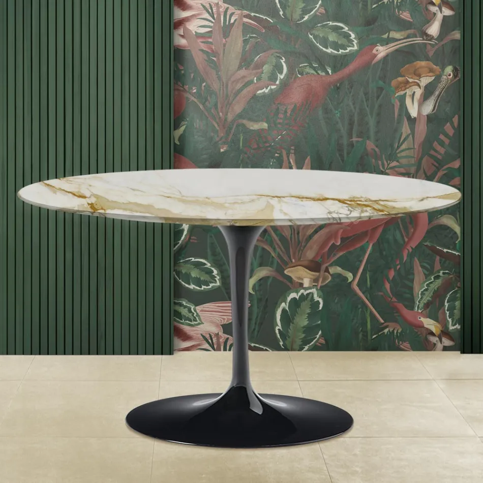 Mesa de centro Tulipa Eero Saarinen H 41 Oval com tampo de mármore Caracatta Gold Viadurini