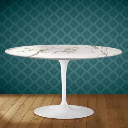 Mesa de centro oval Tulip H 41 de Eero Saarinen em cerâmica Aura 22, fabricada na Itália - Scarlet Viadurini