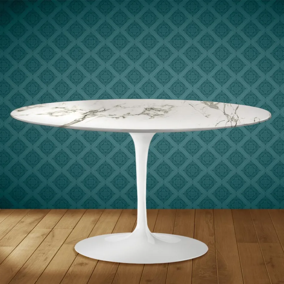 Mesa de centro oval Tulip H 41 de Eero Saarinen em cerâmica Aura 22, fabricada na Itália - Scarlet Viadurini