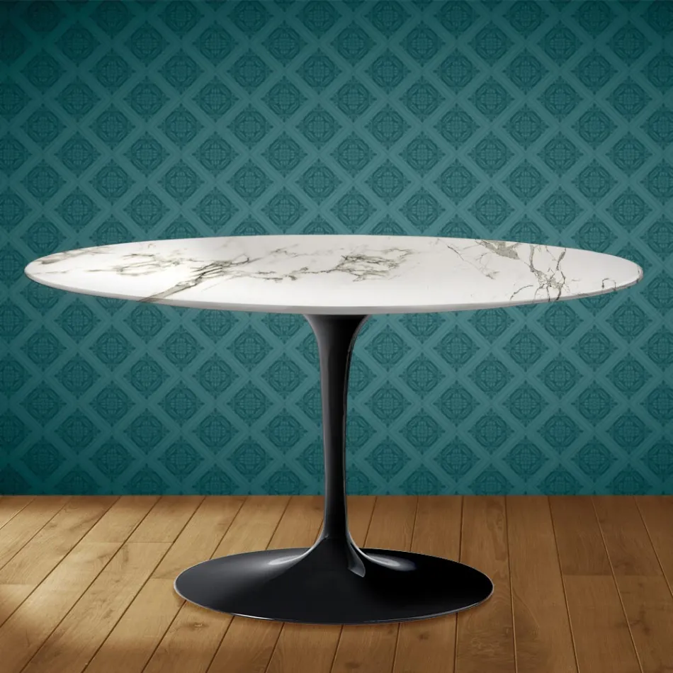 Mesa de centro oval Tulip H 41 de Eero Saarinen em cerâmica Aura 22, fabricada na Itália - Scarlet Viadurini