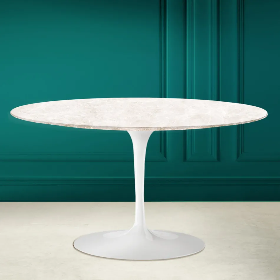Eero Saarinen H 41 Mesa de Centro Tulipa Oval em Cerâmica Diamond Cream Made in Italy - Escarlate Viadurini