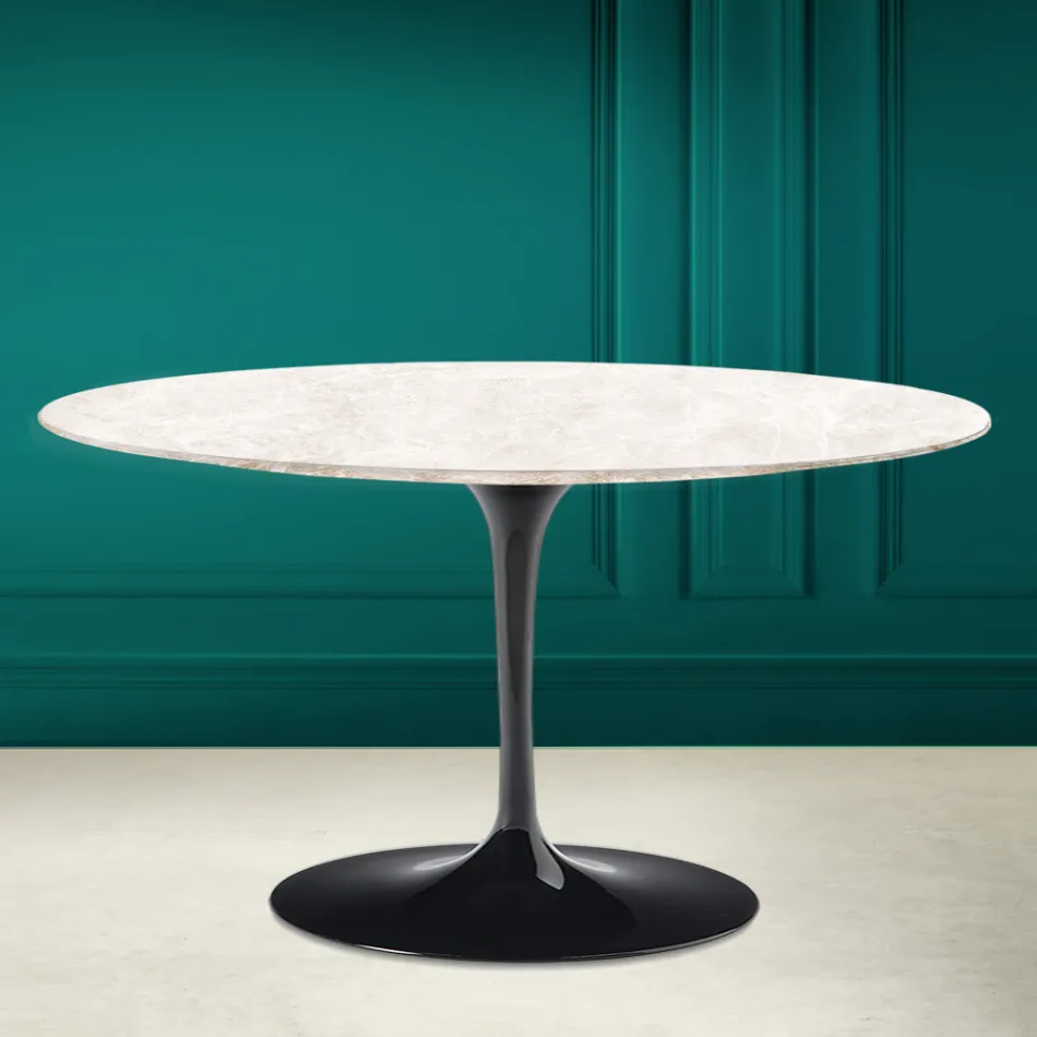 Eero Saarinen H 41 Mesa de Centro Tulipa Oval em Cerâmica Diamond Cream Made in Italy - Escarlate Viadurini