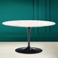 Mesa de centro oval Tulip Eero Saarinen H 41 em cerâmica Diamond Cream fabricada na Itália - Escarlate