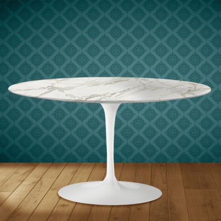 Mesa de centro Tulipa de Eero Saarinen, oval, 41 cm de altura, em cerâmica brilhante, fabricada na Itália - cor escarlate Viadurini